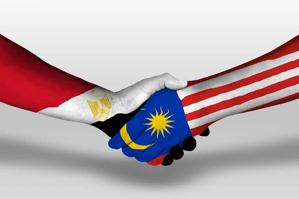 Handshake Malaysia Egypt Flags Painted Hands Illustration Clipping Path — Photo