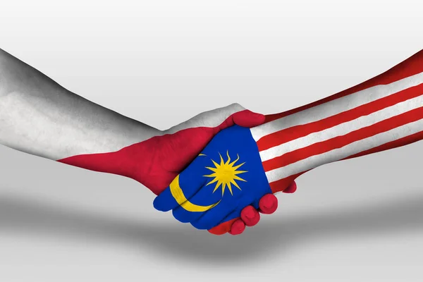 Handshake Malaysia Poland Flags Painted Hands Illustration Clipping Path — Stock Photo, Image