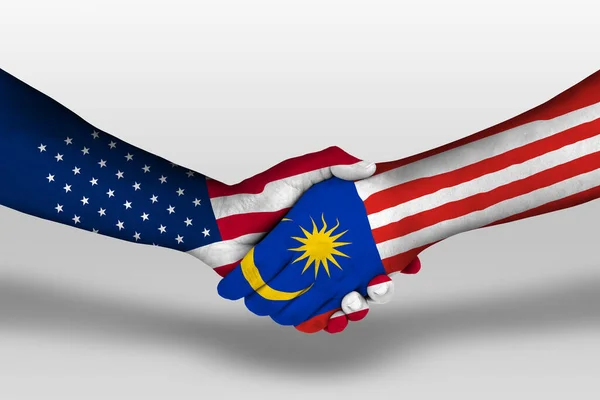 Handshake Malaysia United States America Flags Painted Hands Illustration Clipping — Stock Photo, Image