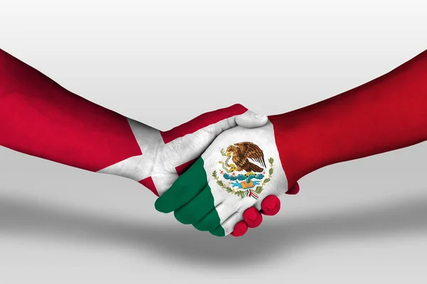 Handshake Mexico Denmark Flags Painted Hands Illustration Clipping Path — Φωτογραφία Αρχείου