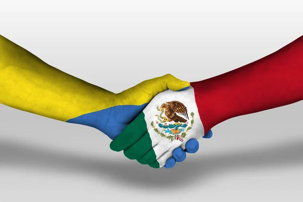 Handshake Mexico Ukraine Flags Painted Hands Illustration Clipping Path — Stockfoto