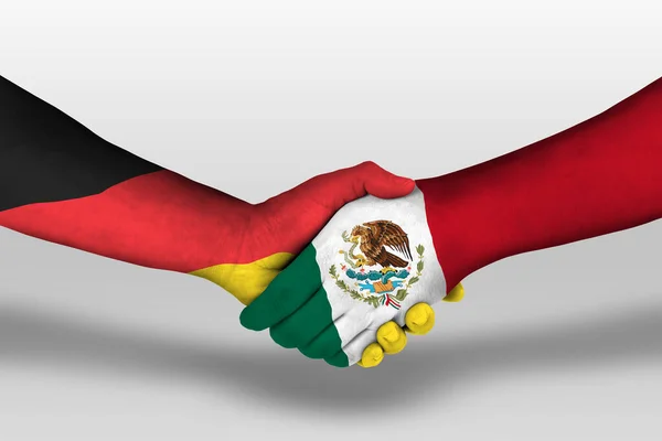 Χειραψία Μεταξύ Του Μεξικού Και Της Γερμανίας Σημαίες Ζωγραφισμένα Στα — Φωτογραφία Αρχείου