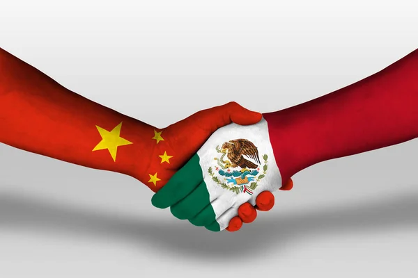 Handshake Mexico China Flags Painted Hands Illustration Clipping Path — Stock Photo, Image