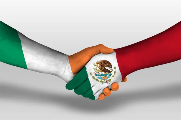 Handshake Mexico Ireland Flags Painted Hands Illustration Clipping Path — Stock Photo, Image