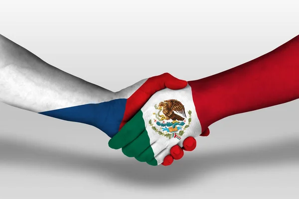 Handshake Mexico Czech Republic Flags Painted Hands Illustration Clipping Path — Stock Photo, Image