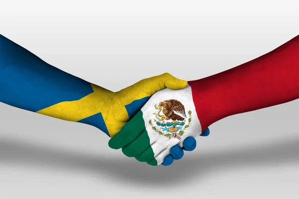 Handshake Mexico Sweden Flags Painted Hands Illustration Clipping Path — Φωτογραφία Αρχείου