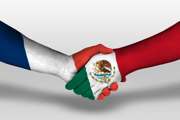 Handshake Mexico France Flags Painted Hands Illustration Clipping Path — стокове фото