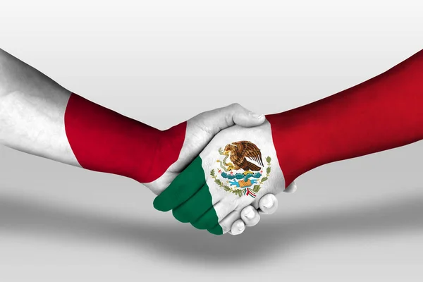 Handshake Mexico Japan Flags Painted Hands Illustration Clipping Path — Photo