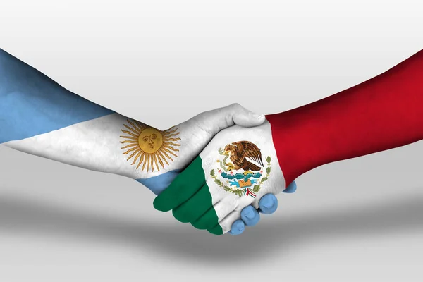 Poignée Main Entre Les Drapeaux Mexicains Argentins Peints Sur Les — Photo