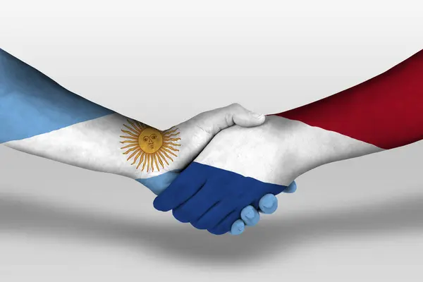 Handshake Netherlands Argentina Flags Painted Hands Illustration Clipping Path — стоковое фото