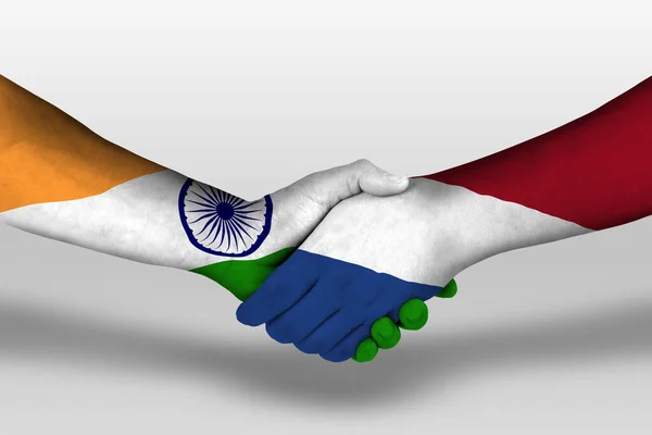 Handshake Netherlands India Flags Painted Hands Illustration Clipping Path — Photo