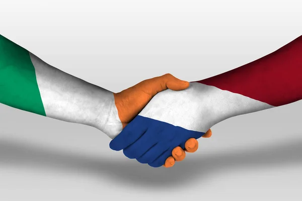 Handshake Netherlands Ireland Flags Painted Hands Illustration Clipping Path — Stock Photo, Image