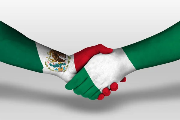 Handshake Nigeria Mexico Flags Painted Hands Illustration Clipping Path — Foto Stock