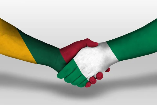 Handshake Nigeria Lithuania Flags Painted Hands Illustration Clipping Path — Stok fotoğraf