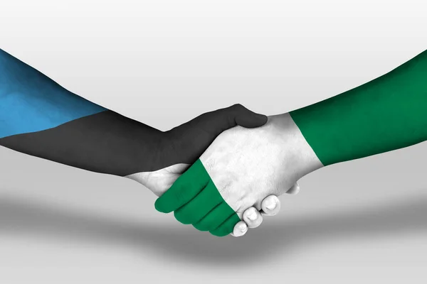 Handshake Nigeria Estonia Flags Painted Hands Illustration Clipping Path — Stok fotoğraf