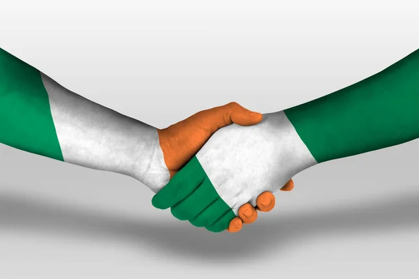 Handshake Nigeria Ireland Flags Painted Hands Illustration Clipping Path — 스톡 사진