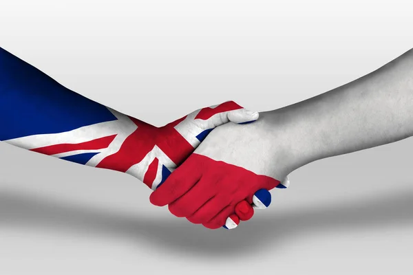 Handshake Poland United Kingdom Flags Painted Hands Illustration Clipping Path — Φωτογραφία Αρχείου