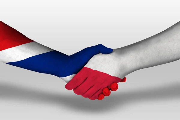 Handshake Poland Thailand Flags Painted Hands Illustration Clipping Path — 스톡 사진