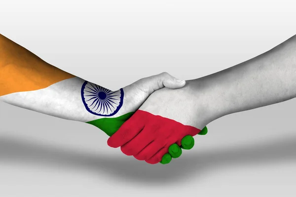Handshake Poland India Flags Painted Hands Illustration Clipping Path — Stock Photo, Image