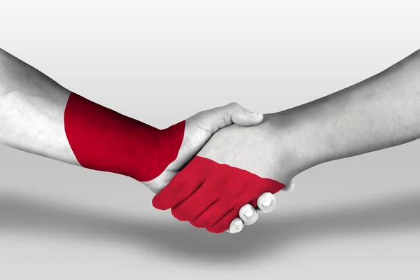 Handshake Poland Japan Flags Painted Hands Illustration Clipping Path — Foto de Stock