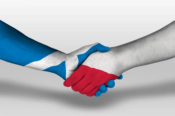 Handshake Poland Scotland Flags Painted Hands Illustration Clipping Path — Stok Foto