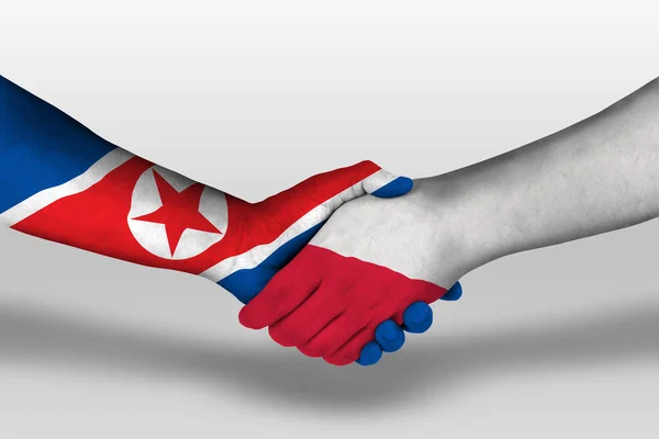 Handshake Poland North Korea Flags Painted Hands Illustration Clipping Path — Fotografia de Stock