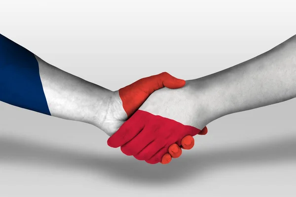 Handshake Poland France Flags Painted Hands Illustration Clipping Path — ストック写真