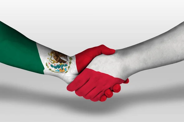 Χειραψία Μεταξύ Της Γης Και Του Μεξικού Σημαίες Ζωγραφισμένα Στα — Φωτογραφία Αρχείου