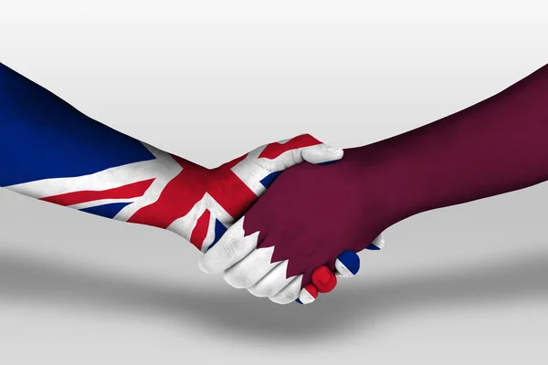 Χειραψία Μεταξύ Του Qatar Και Ενωμένες Σημαίες Βασίλειο Ζωγραφισμένα Στα — Φωτογραφία Αρχείου