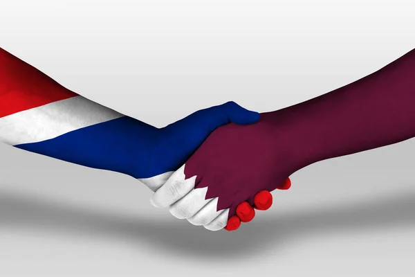 Handshake Qatar Thailand Flags Painted Hands Illustration Clipping Path — 스톡 사진