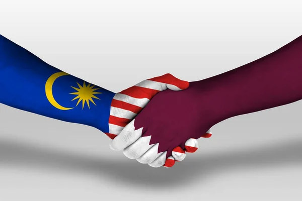 Handshake Qatar Malaysia Flags Painted Hands Illustration Clipping Path — Stock Photo, Image