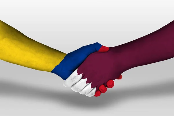 Handshake Qatar Columbia Flags Painted Hands Illustration Clipping Path — Foto de Stock