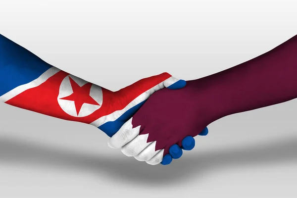 Handshake Qatar North Korea Flags Painted Hands Illustration Clipping Path — Fotografia de Stock