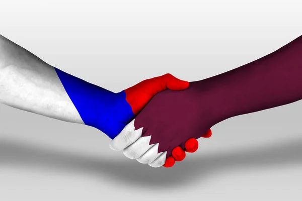 Handshake Qatar Russia Flags Painted Hands Illustration Clipping Path — Stockfoto