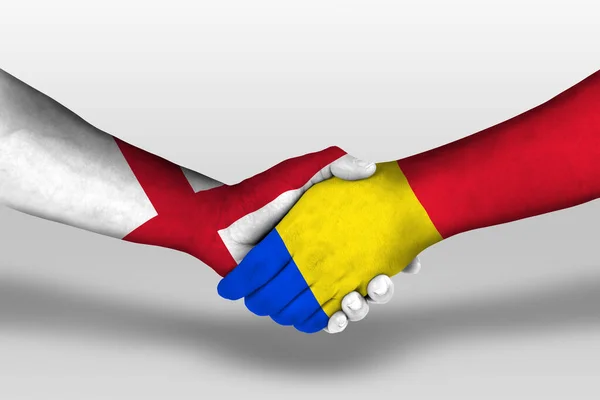 Kézfogás Között Románia Anglia Zászlók Festett Kézen Illusztráció Vágási Útvonal — Stock Fotó