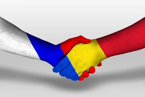 Handshake Romania Russia Flags Painted Hands Illustration Clipping Path — Stok fotoğraf