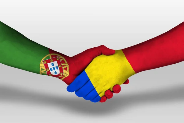 Handshake Romania Portugal Flags Painted Hands Illustration Clipping Path — Foto de Stock