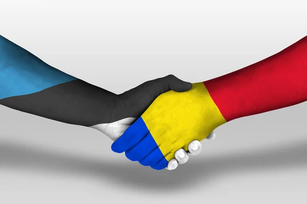 Handshake Romania Estonia Flags Painted Hands Illustration Clipping Path — Stok fotoğraf