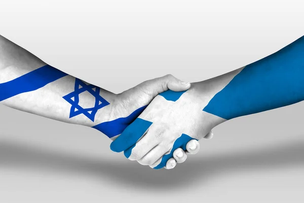 Poignée Main Entre Les Drapeaux Écossais Israéliens Peints Sur Les — Photo
