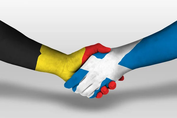 Handshake Scotland Belgium Flags Painted Hands Illustration Clipping Path — Stok fotoğraf