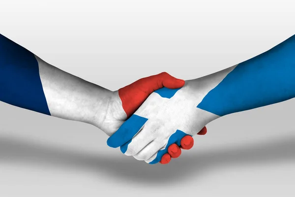 Handshake Scotland France Flags Painted Hands Illustration Clipping Path — Stok Foto