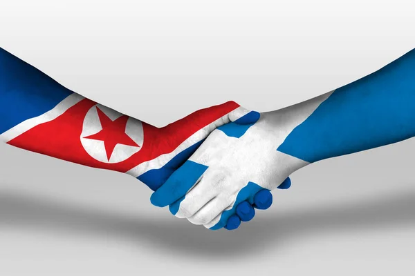 Handshake Scotland North Korea Flags Painted Hands Illustration Clipping Path — Fotografia de Stock