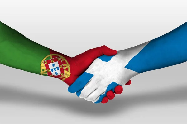 Handshake Scotland Portugal Flags Painted Hands Illustration Clipping Path — Fotografia de Stock