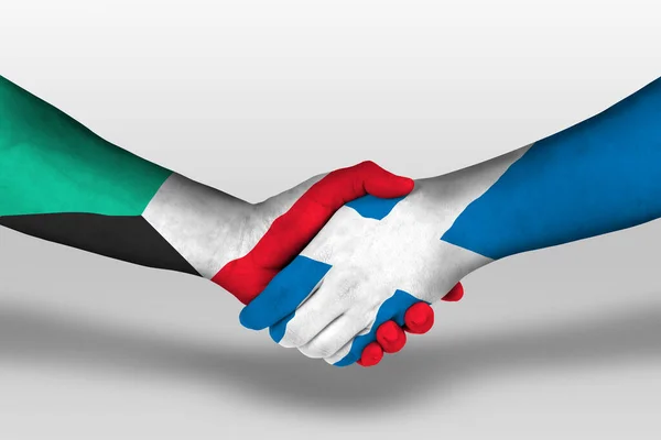 Handshake Scotland Kuwait Flags Painted Hands Illustration Clipping Path — 스톡 사진
