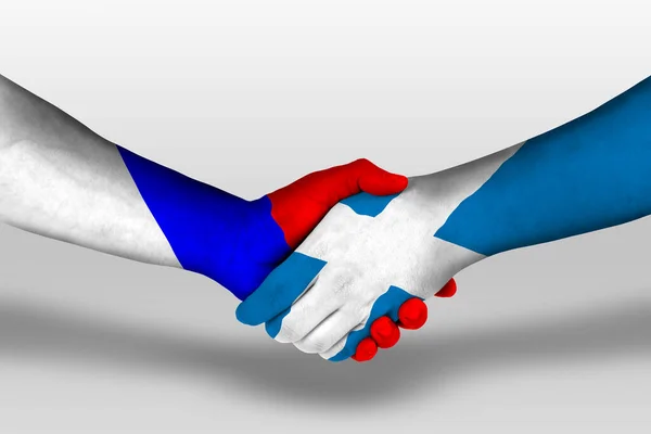 Handshake Scotland Russia Flags Painted Hands Illustration Clipping Path — Stockfoto