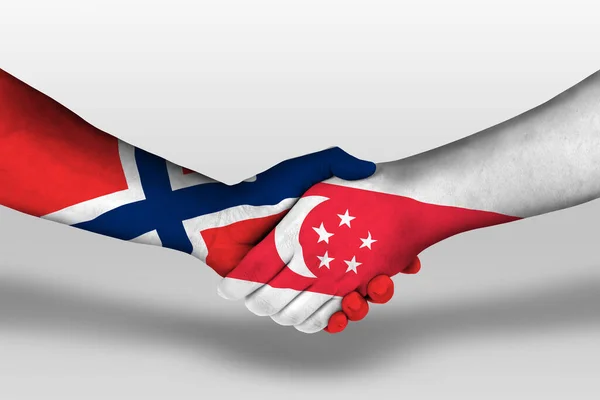 Handshake Singapore Norway Flags Painted Hands Illustration Clipping Path — Fotografia de Stock