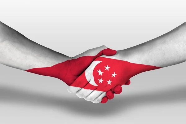 Handshake Singapore Poland Flags Painted Hands Illustration Clipping Path — Stock Photo, Image