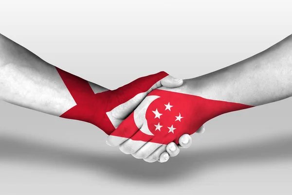 Handshake Singapore England Flags Painted Hands Illustration Clipping Path — Stock Photo, Image