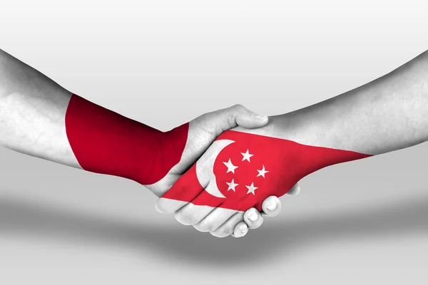 Handshake Singapore Japan Flags Painted Hands Illustration Clipping Path — Stock Photo, Image