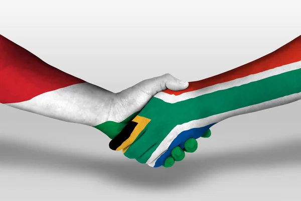 Kézfogás Dél Afrika Kézre Festett Magyar Zászlók Között Illusztráció Vágási — Stock Fotó